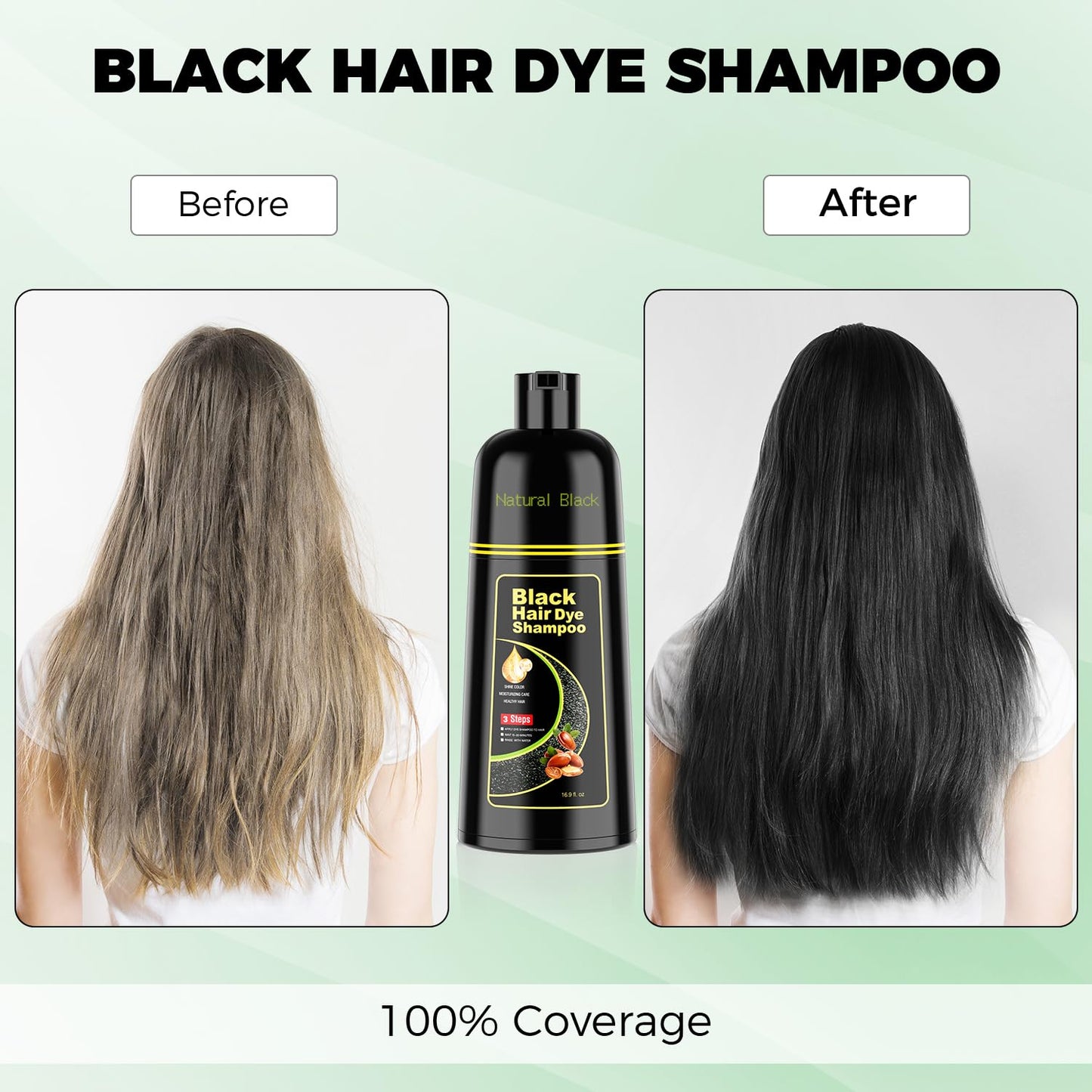 Black Hair Dye Shampoo 3 in 1,Argan Natural Herbal Hair Color Shampoo Covers Gray Hair for Women and Men (16.9 Fl.Oz Black)