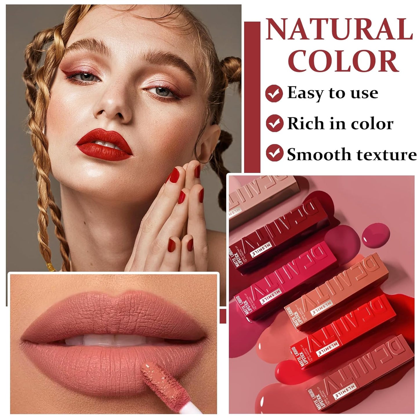 Matte Liquid Lipstick Set for Women High Pigmented Lip Stain Long Lasting Waterproof Smudgeproof Lip Gloss Professional Daily Lip Makeup-Set B