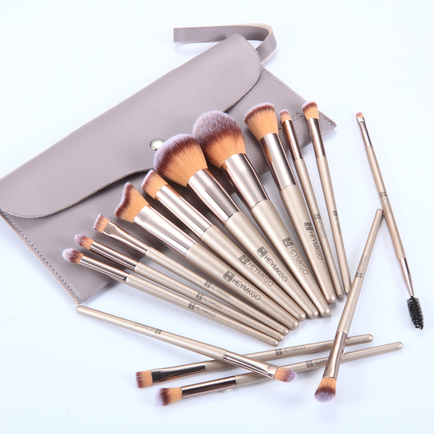 Makeup Brushes 15PCS Champagne Gold Professional Makeup Brush Sets Foundation Brush Blending Powder Blush Concealers Eye Make up Brush Set with PU Leather Cosmetics Bag