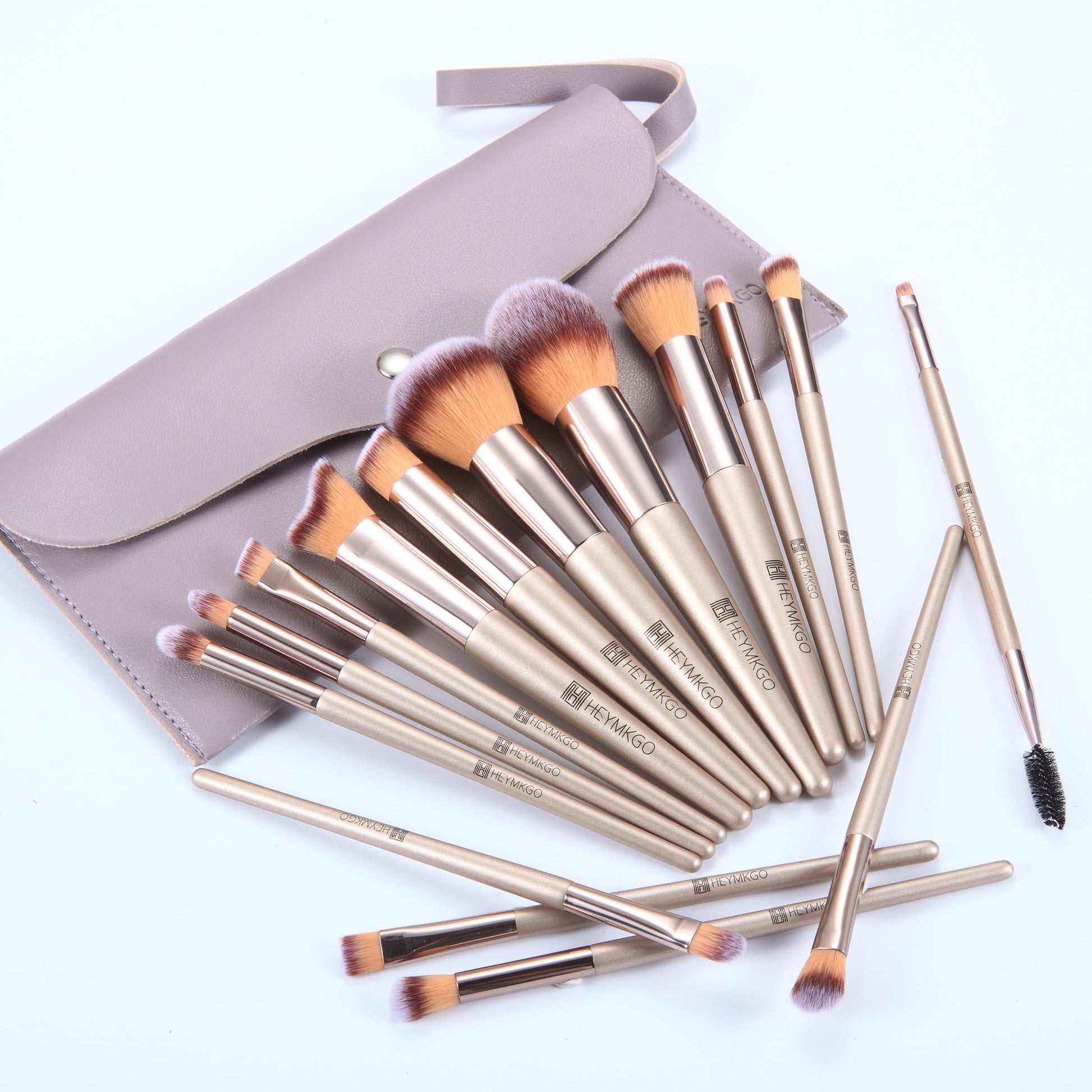 Makeup Brushes 15PCS Champagne Gold Professional Makeup Brush Sets Foundation Brush Blending Powder Blush Concealers Eye Make up Brush Set with PU Leather Cosmetics Bag