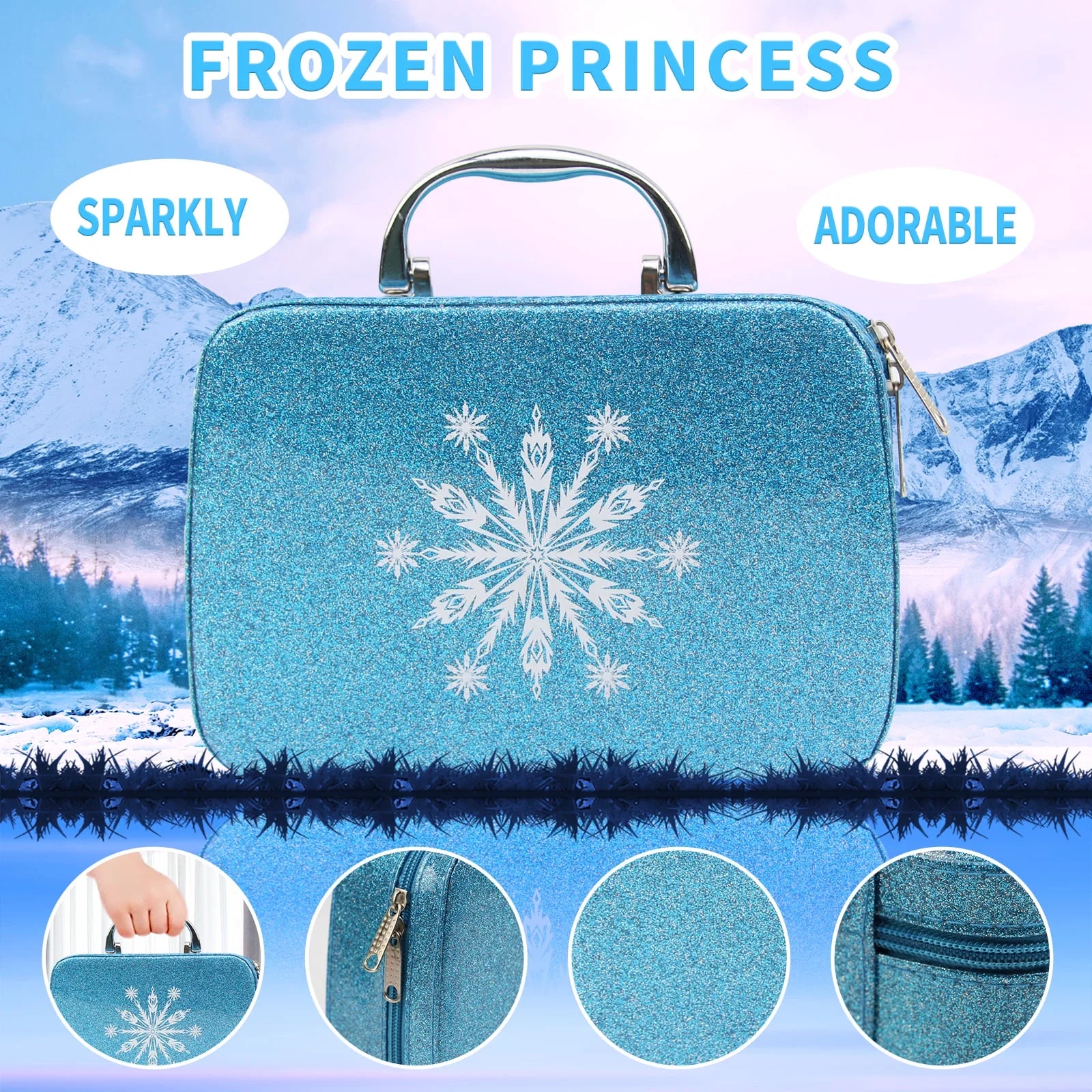 Kids Makeup Set Toys - 25-Piece Washable Princess Makeup Set with Blue Handbag and Accessories for Role Playing Ages 3-8+ Years