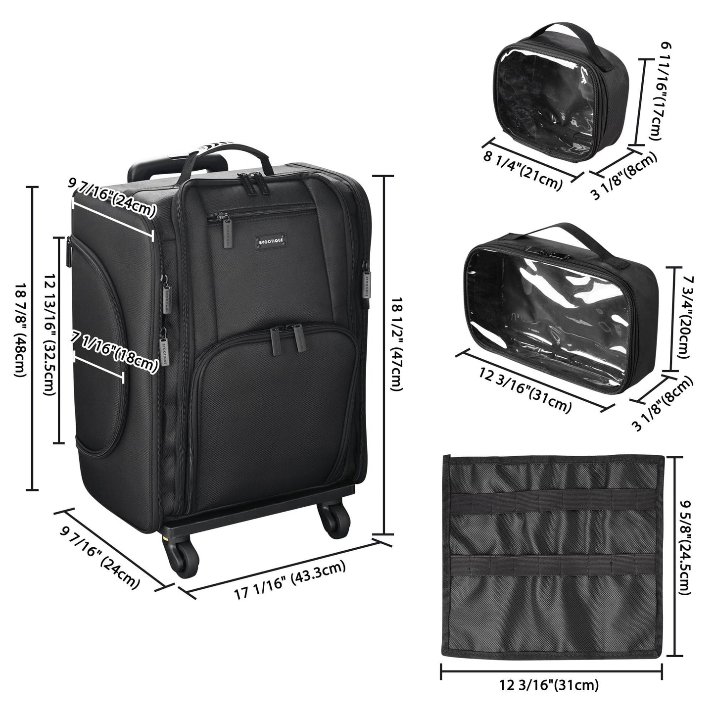 Rolling Makeup Case W/ 6 Removable Toiletry Bags Train Travel Cosmetic Artist Organizer Black