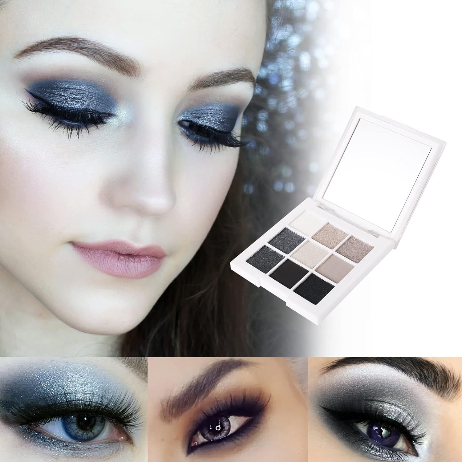 9 Colors Glitter Eyeshadow Palette,Upgraded Black Smokey Gray Silver Eyeshadow,Eye Shadow Eye Makeup,Shimmer Matte Eyeshadow Palette with Mirror Sombras Negra Para Ojos Para De Ojos