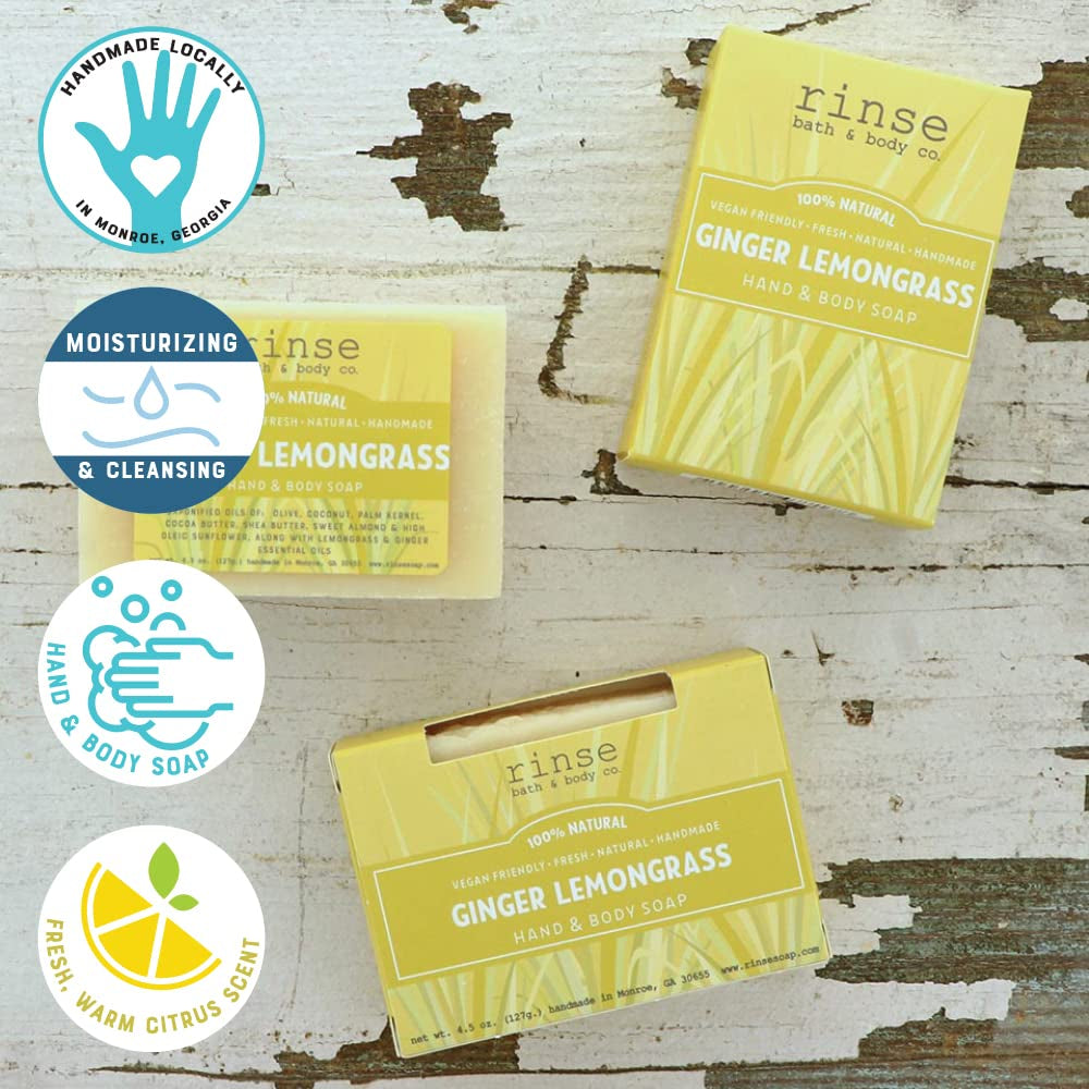 Lemongrass and Ginger Soap - Handmade Castile Lemongrass Soap W/Shea and Cocoa Butter | Moisturizing Bar Soap W/Ginger Essential Oil | Natural Bar Soap | Vegan| Gluten Free| 4.25Oz