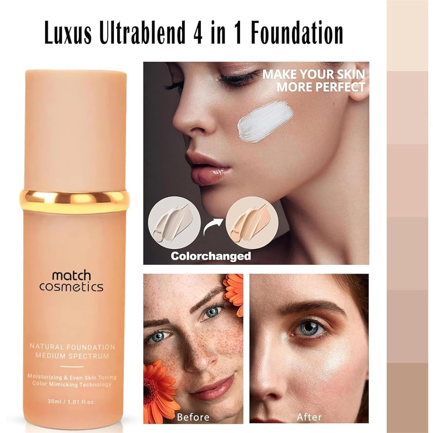 Match Cosmetics Foundation 4 in 1, Match Foundation, Match Cosmetics Foundation, Match Foundation 4 in 1, Match Cosmetics (3 PCS)