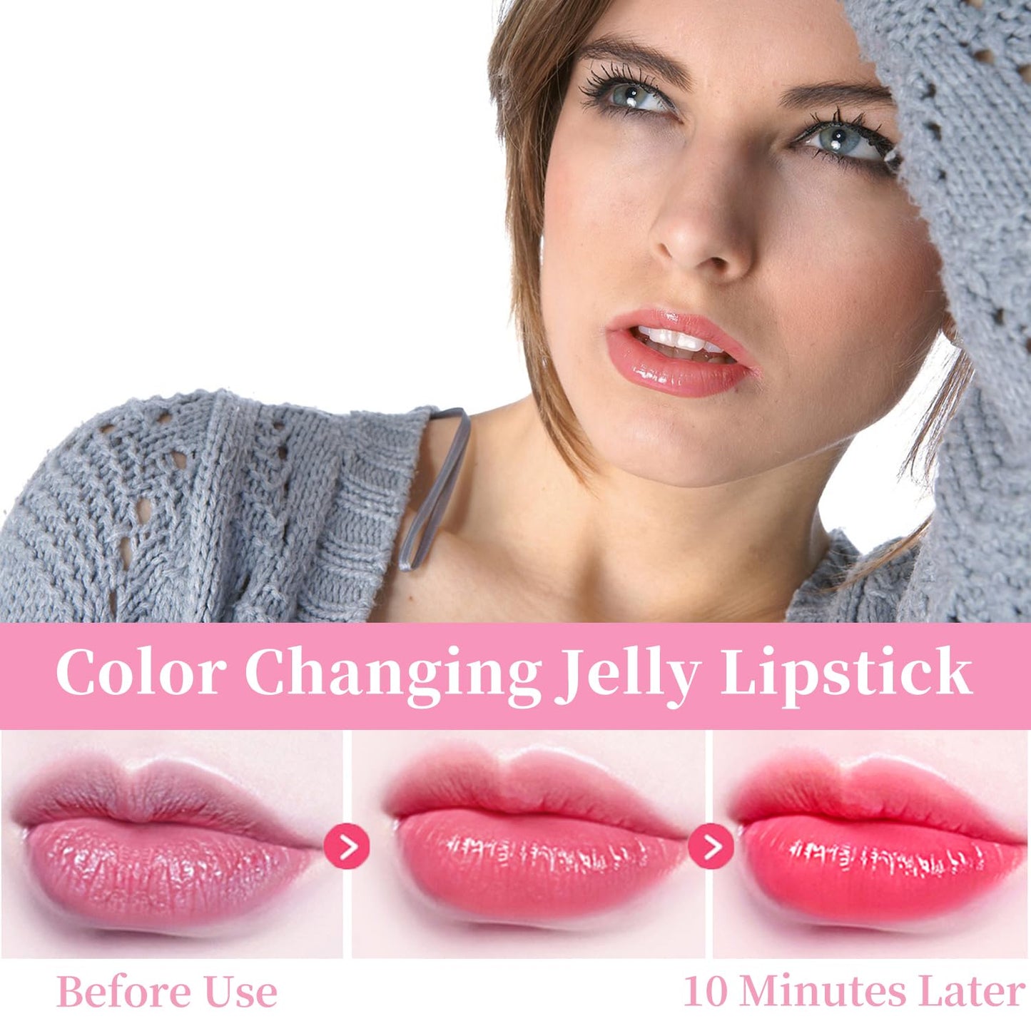 Color Changing Flower Lipstick, Jelly Temperature Change Clear Lipstick with Flower Inside, Hydrating Moistrurizer Lip Balm Long Lasting Chapstick Nourishing Lip Gloss for Dry Lips (Blue)