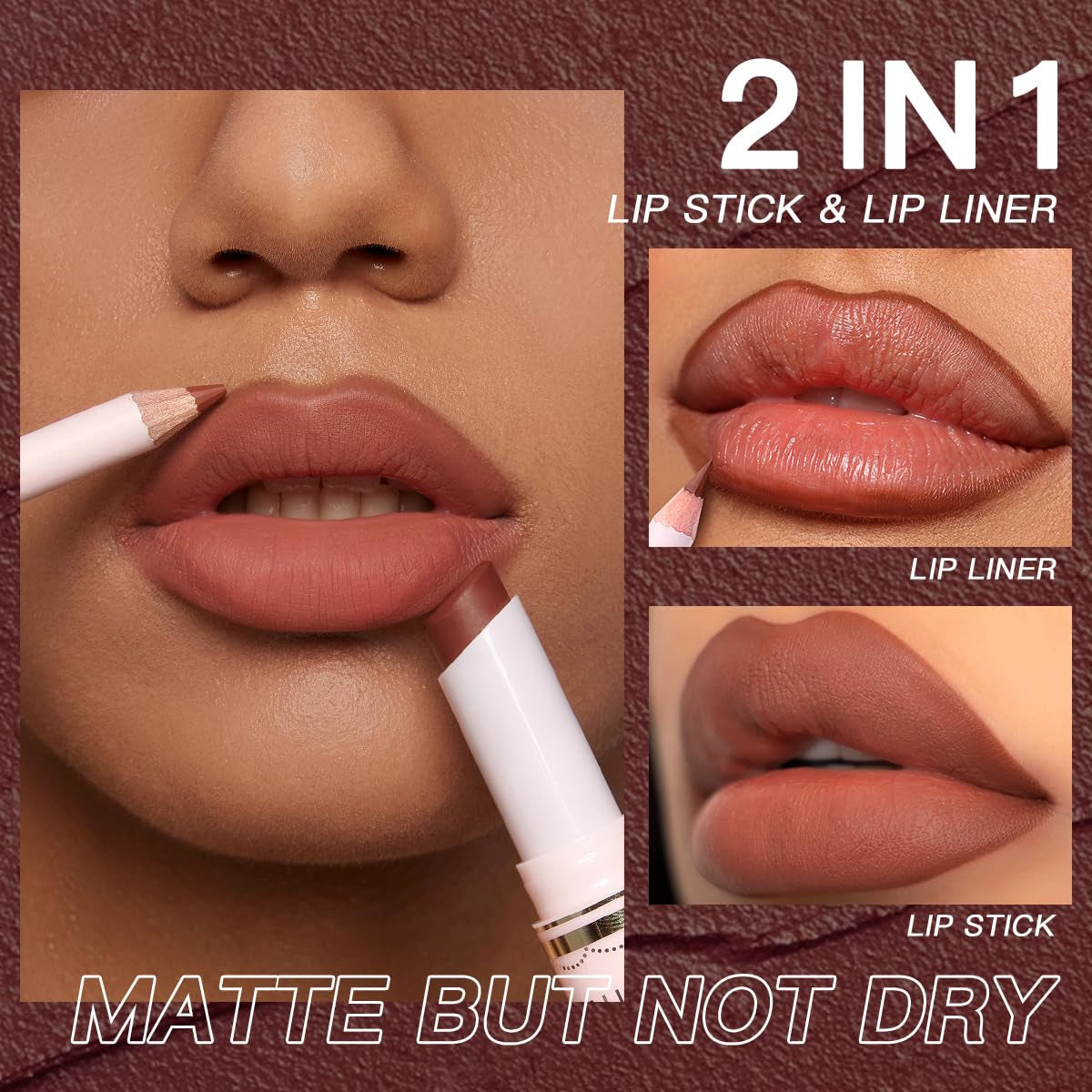 Lipstick and Lip Liner Combo Set 2 in 1 Waterproof Lipstick for Women Lip Liner Set Long Lasting Lipstick, Matte Lipstick Pen with Lip Liner Set Makeup Kits (S15, Pack of 1)