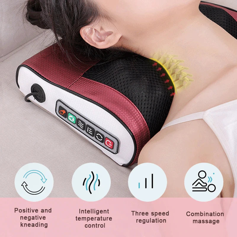 Cervical Neck Massage Pillow Waist Massage Deep Tissue Kneading Electric Massage Vibration Massage Pillow Heated Pink and Blue