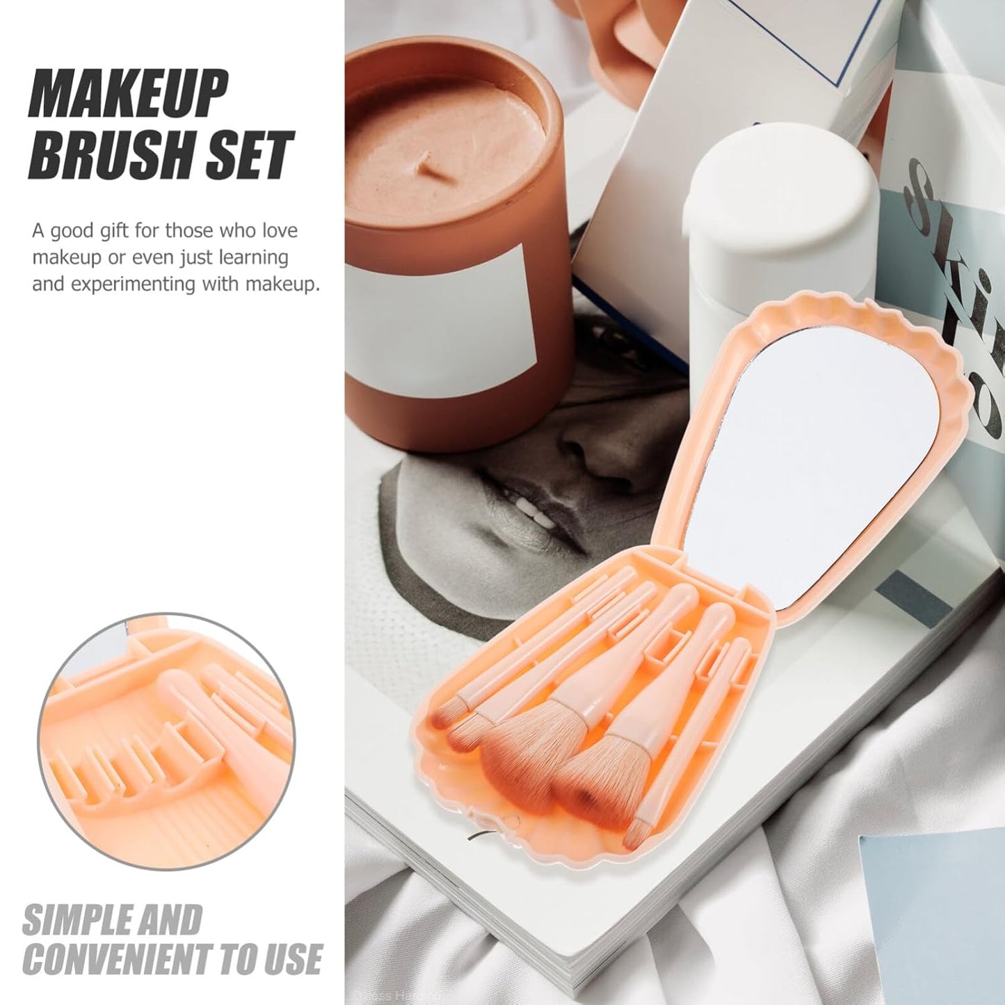 5Pcs Highlight Brush Mirror Box Mini Makeup Professional Makeup Travel Makeup Brush Highlight Eye Shadow Brush Makeup Tools Travel Brush Highlighter Brush