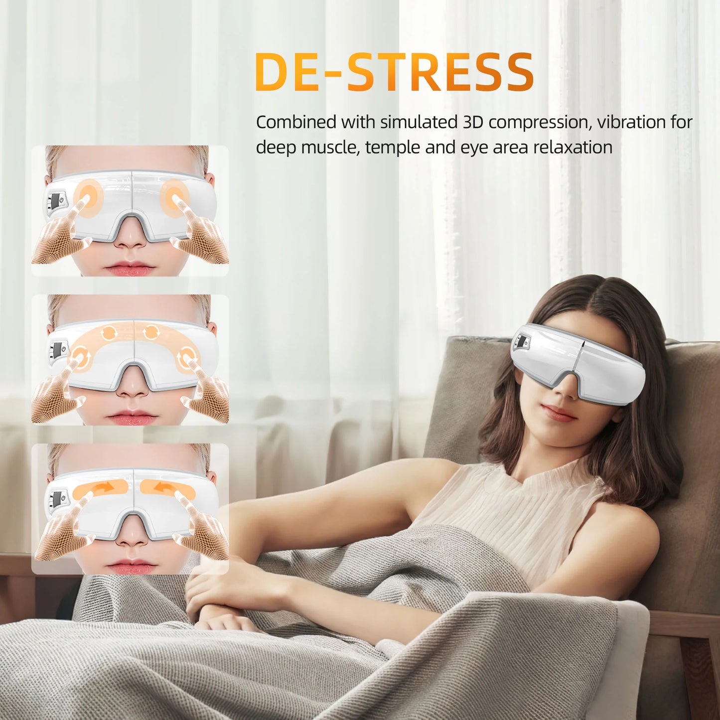 Eye Massager with Heat, Heated Eye Mask with Bluetooth Music and Compression, Face Massager to Relax