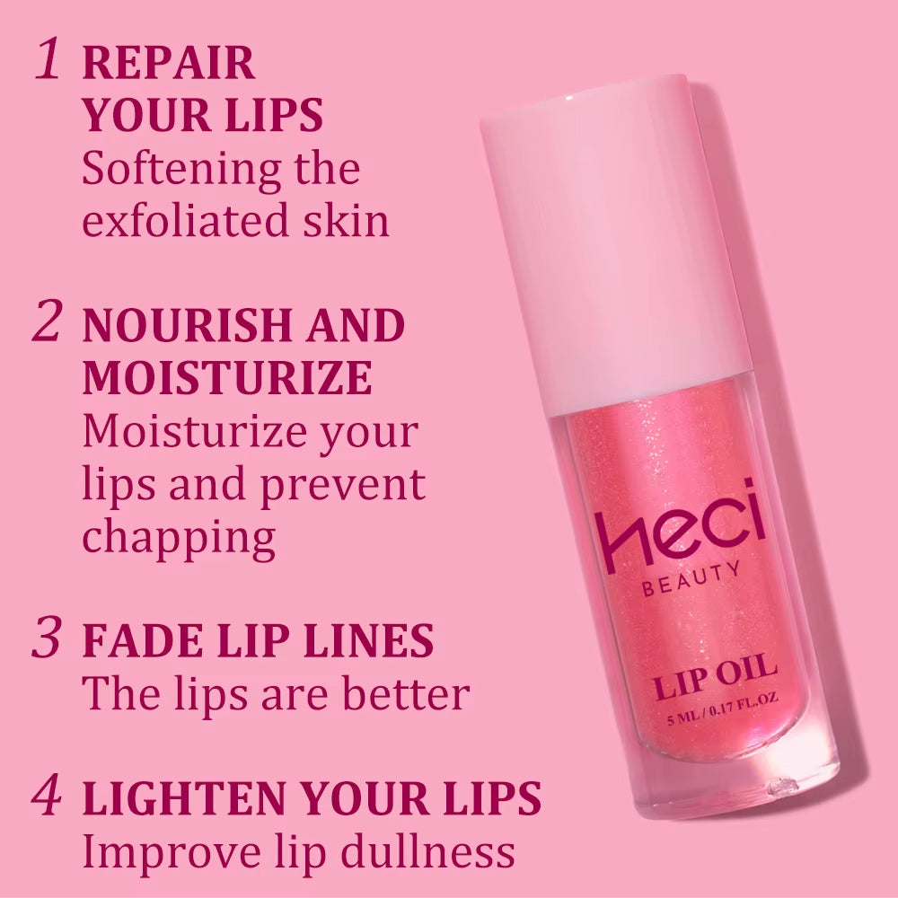 Pink Gift High-Sheen Moisturizing Lip Oil Vegan Hydrating Lip Care Hydrates & Nourishes Non-Sticky Cruelty-Free Clear Lip Gloss