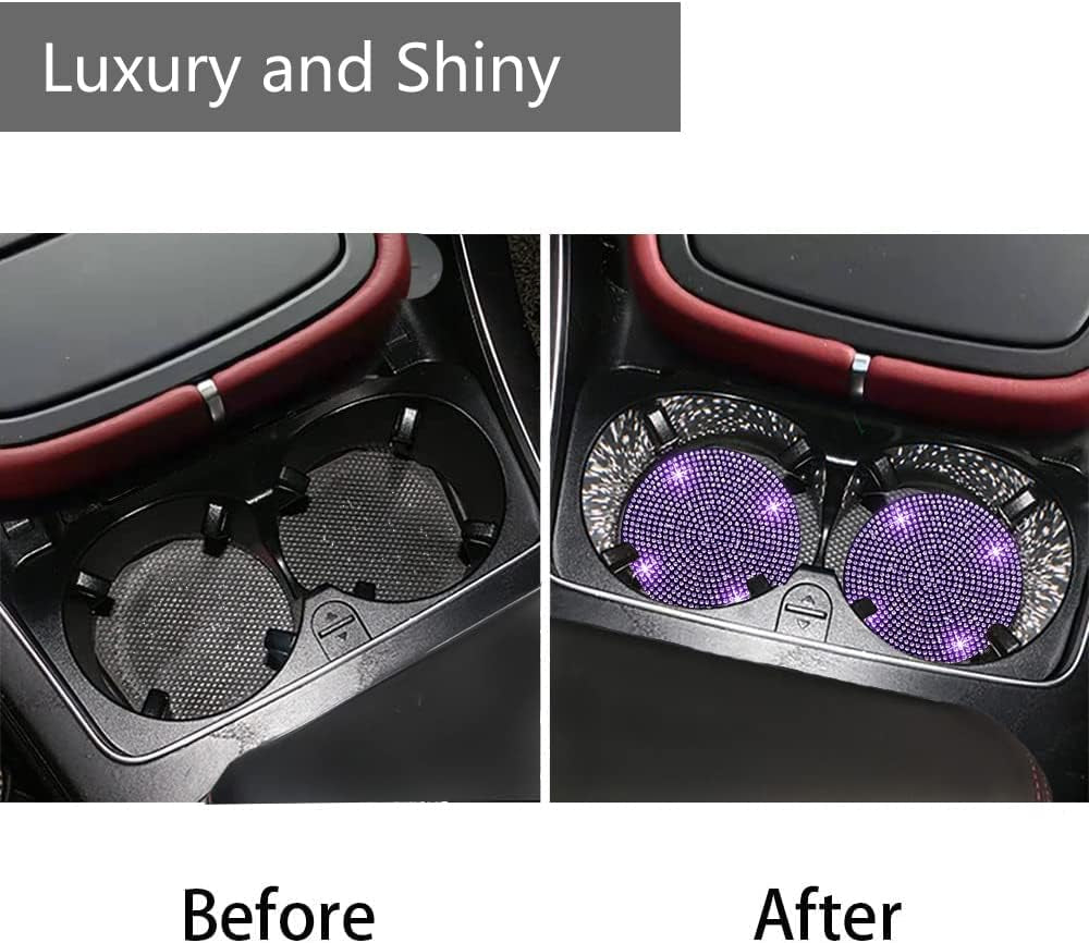 2Pcs Bling Car Cup Holder Coaster, 2.75 Inch Anti-Slip Shockproof Universal Fashion Vehicle Car Coasters Insert Bling Rhinestone Auto Automotive Interior Accessories for Women (2 Pcs, Purple Violet)