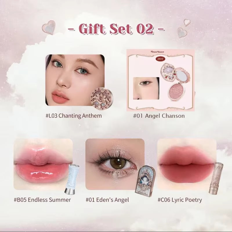 Flower Knows Makeup Kit Full Professional Makeup Gift Set Mermaid Eyeshadow Angel Highlight Swan Lipstick 5 Piece Set