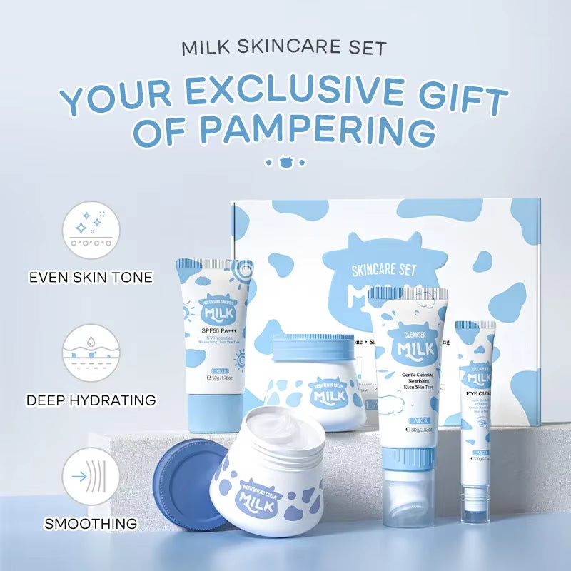 Milk Skincare Set 5-Piece Improve Dry Skin Shrink Pores Hydrating and Moisturizing Even Skin Care Facial Care Set