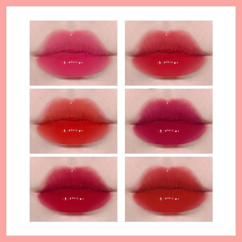 6 Colors Lip Tint Stain Mini Liquid Lipstick,Strawberry Lip Tint Moisturizing Natural Lip Gloss,Multi-Use Lip and Cheek Tint,Non-Stick Cup,Lightweight,Vivid Color Lip Makeup