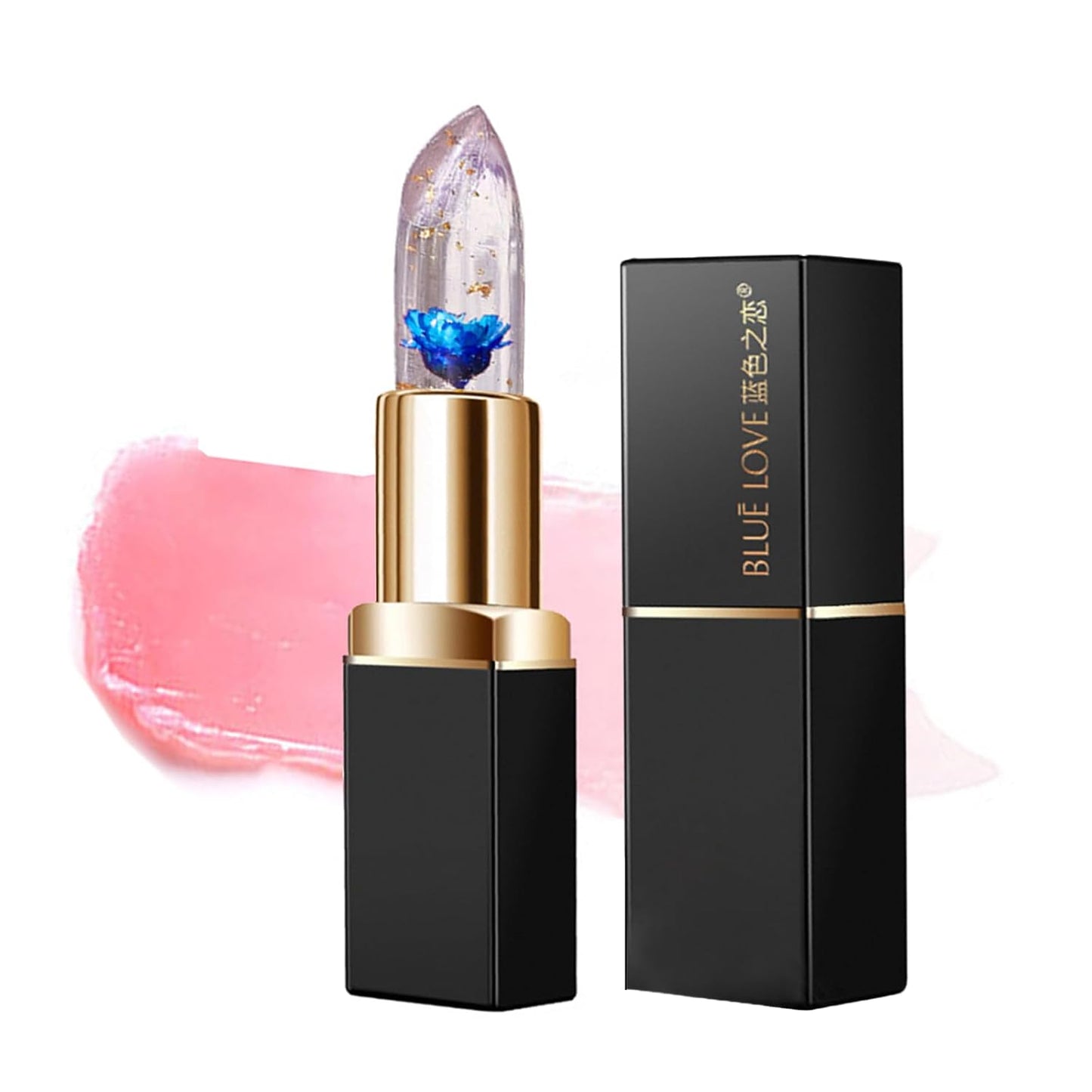 Color Changing Flower Lipstick, Jelly Temperature Change Clear Lipstick with Flower Inside, Hydrating Moistrurizer Lip Balm Long Lasting Chapstick Nourishing Lip Gloss for Dry Lips (Blue)