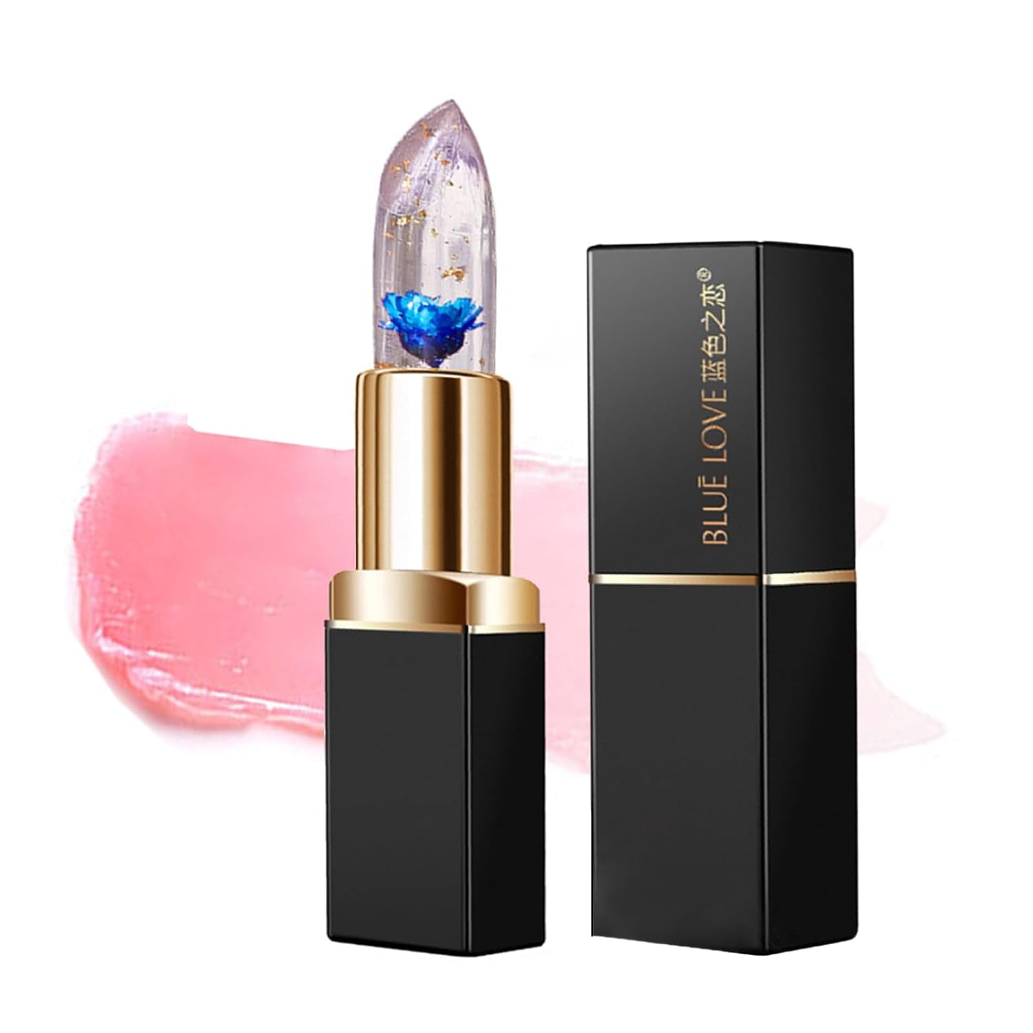 Color Changing Flower Lipstick, Jelly Temperature Change Clear Lipstick with Flower Inside, Hydrating Moistrurizer Lip Balm Long Lasting Chapstick Nourishing Lip Gloss for Dry Lips (Blue)