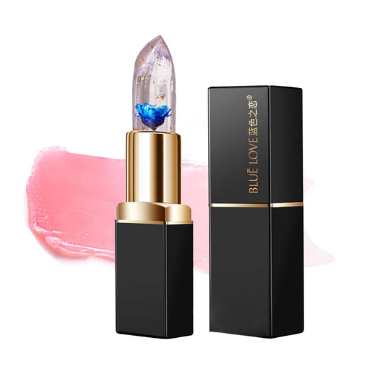 Color Changing Flower Lipstick, Jelly Temperature Change Clear Lipstick with Flower Inside, Hydrating Moistrurizer Lip Balm Long Lasting Chapstick Nourishing Lip Gloss for Dry Lips (Blue)