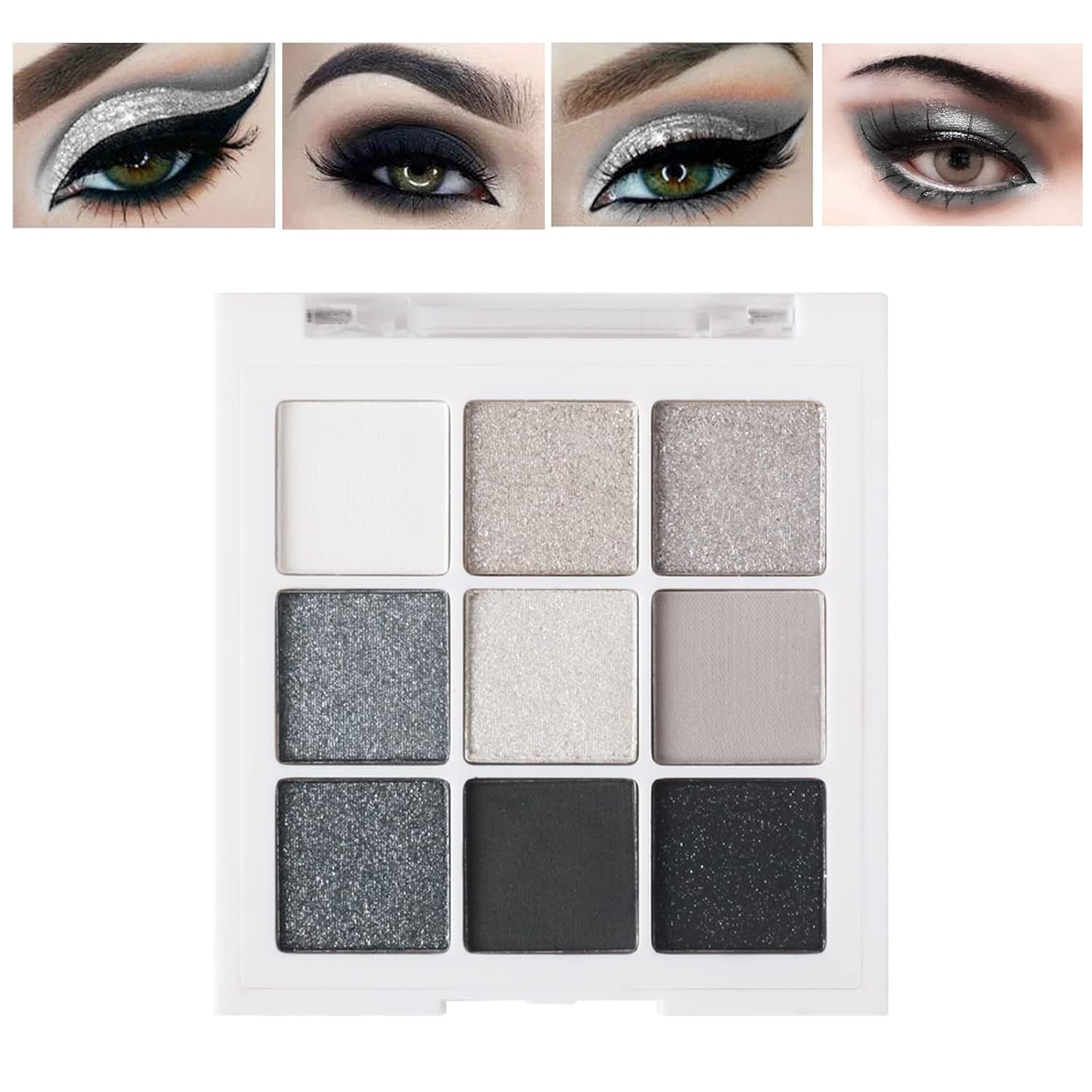 9 Colors Glitter Eyeshadow Palette,Upgraded Black Smokey Gray Silver Eyeshadow,Eye Shadow Eye Makeup,Shimmer Matte Eyeshadow Palette with Mirror Sombras Negra Para Ojos Para De Ojos