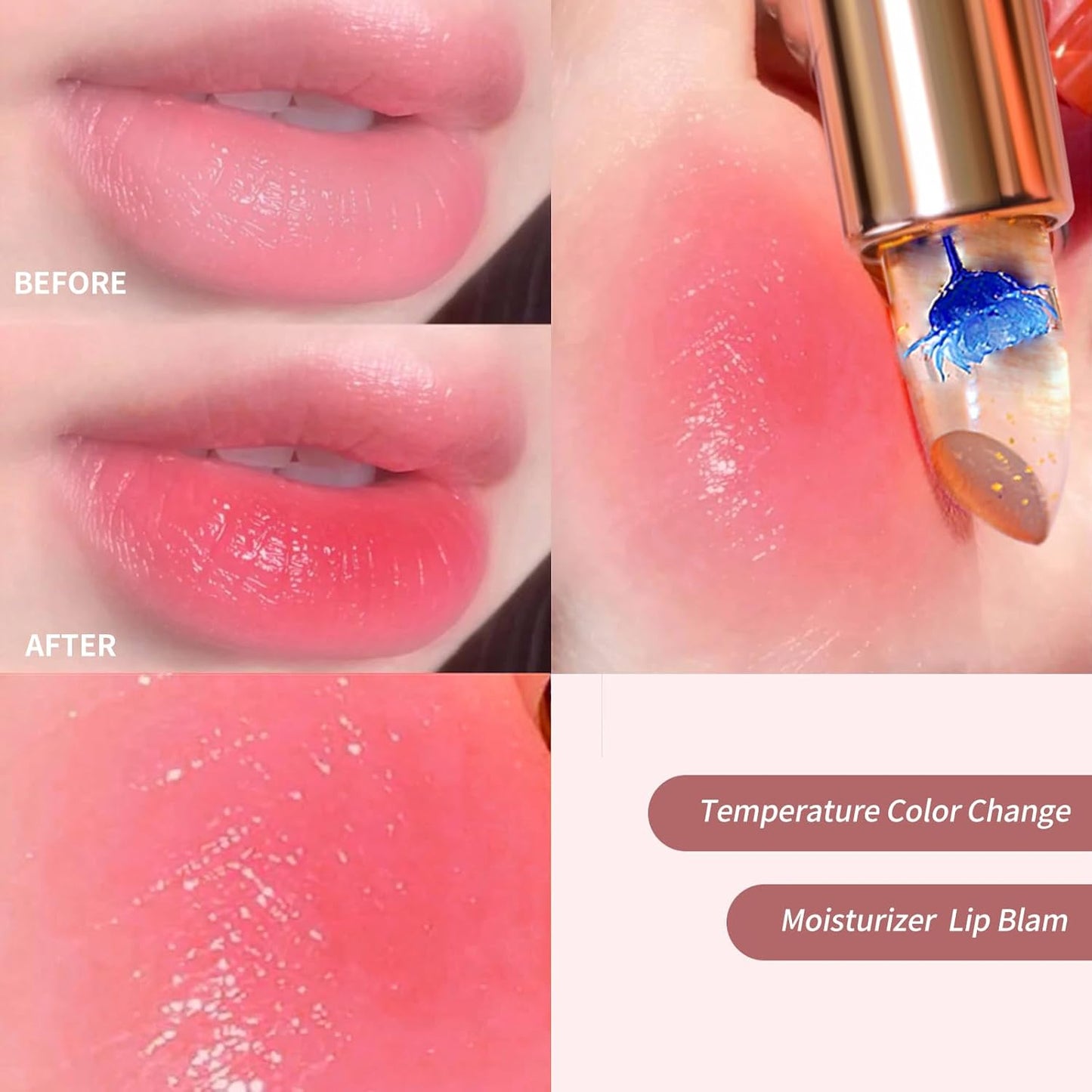 Color Changing Flower Lipstick, Jelly Temperature Change Clear Lipstick with Flower Inside, Hydrating Moistrurizer Lip Balm Long Lasting Chapstick Nourishing Lip Gloss for Dry Lips (Blue)