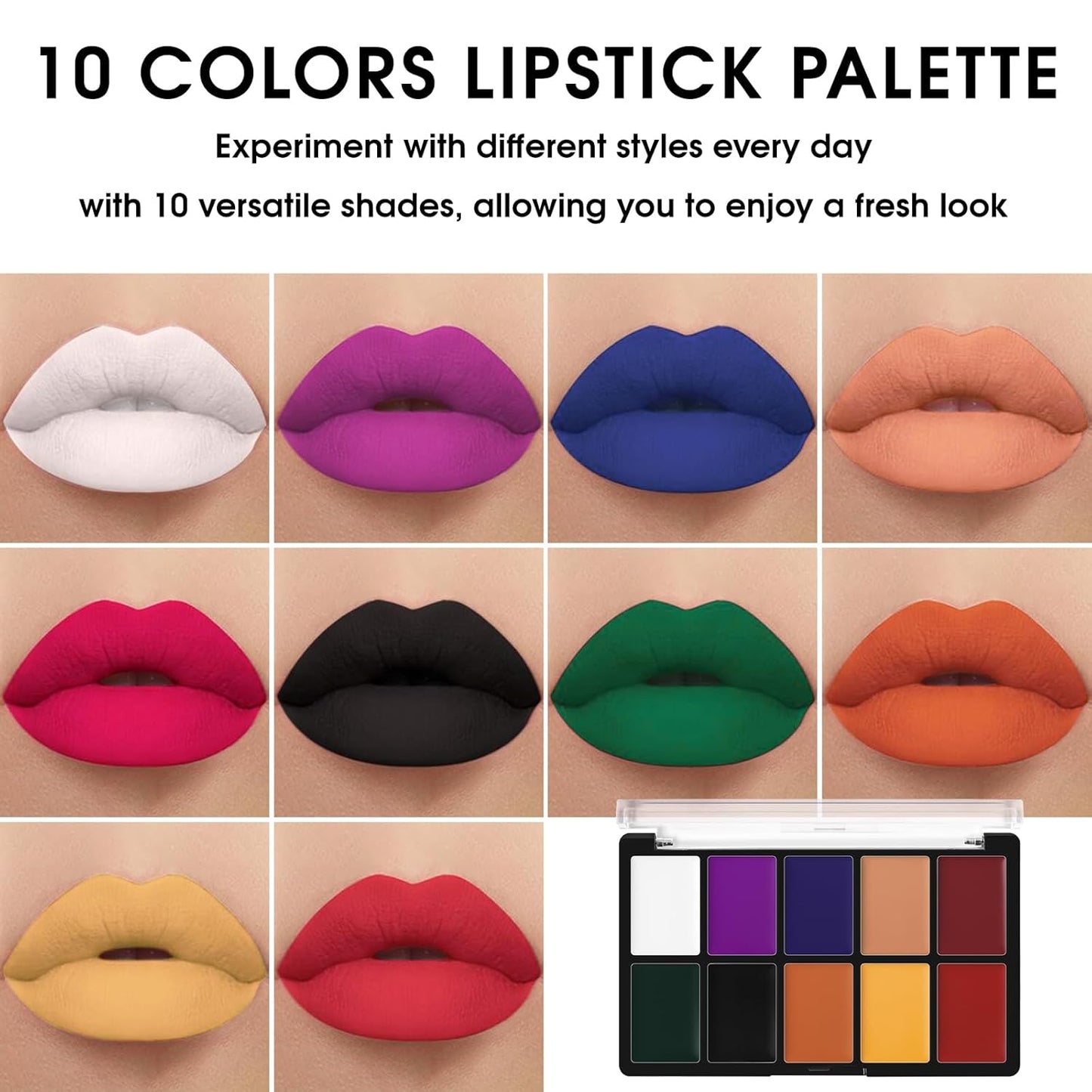 Cream Lip Color Palette, High Impact 10 Halloween Colors Matte Lipstick Makeup Palette, Moisturizing Waterproof Creamy Formula Lipstick Palette - Halloween