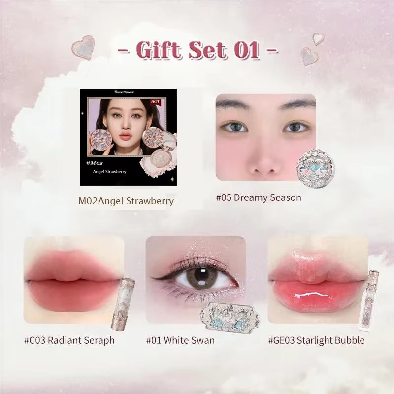 Flower Knows Makeup Kit Full Professional Makeup Gift Set Mermaid Eyeshadow Angel Highlight Swan Lipstick 5 Piece Set